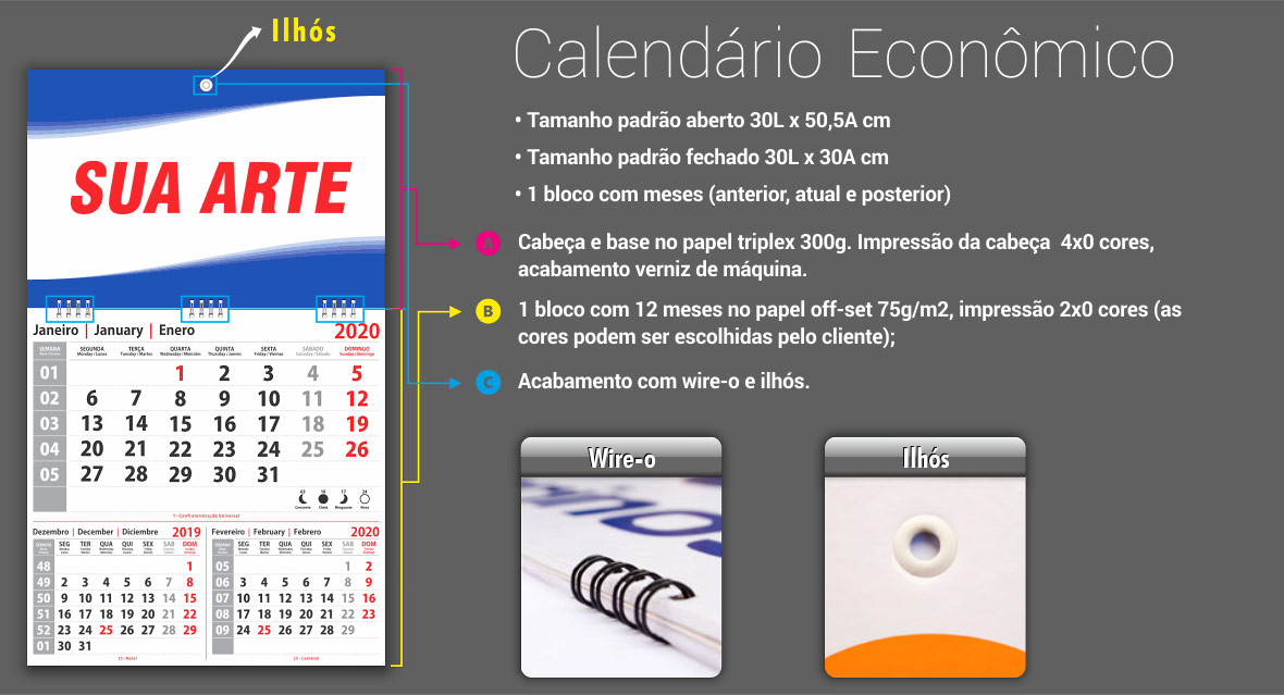 Calendário de Parede Modelo Econômico