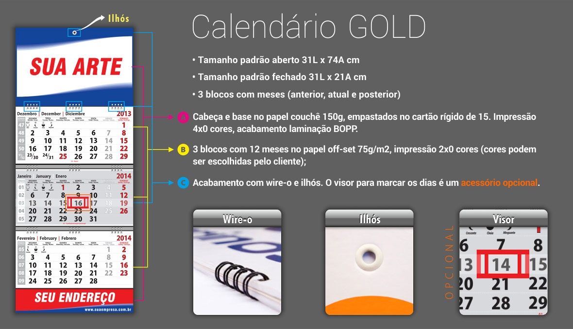 Calendário de Parede Modelo Gold