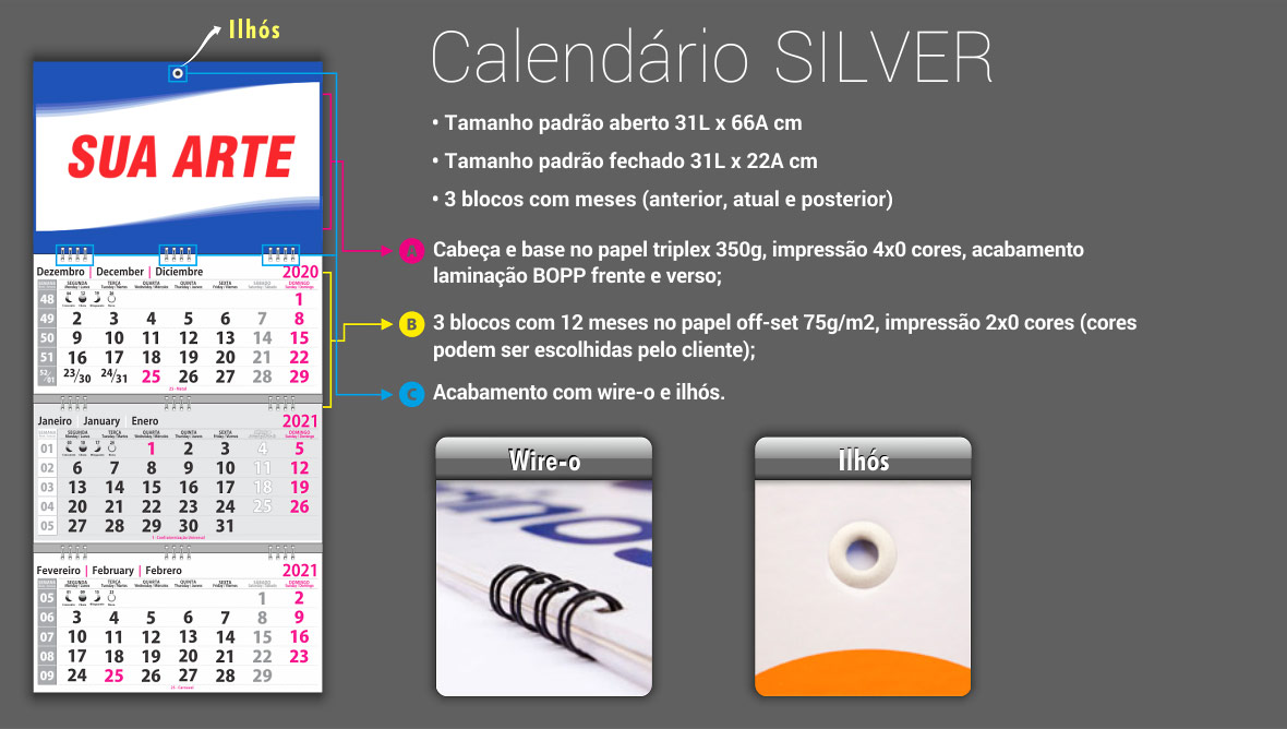 Calendário de Parede Modelo Silver