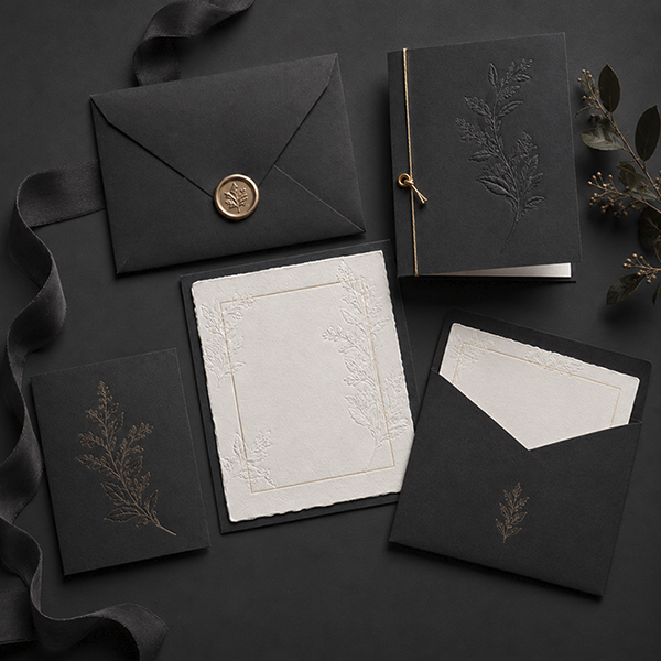 Convites personalizados sofisticados com envelopes e acabamentos especiais